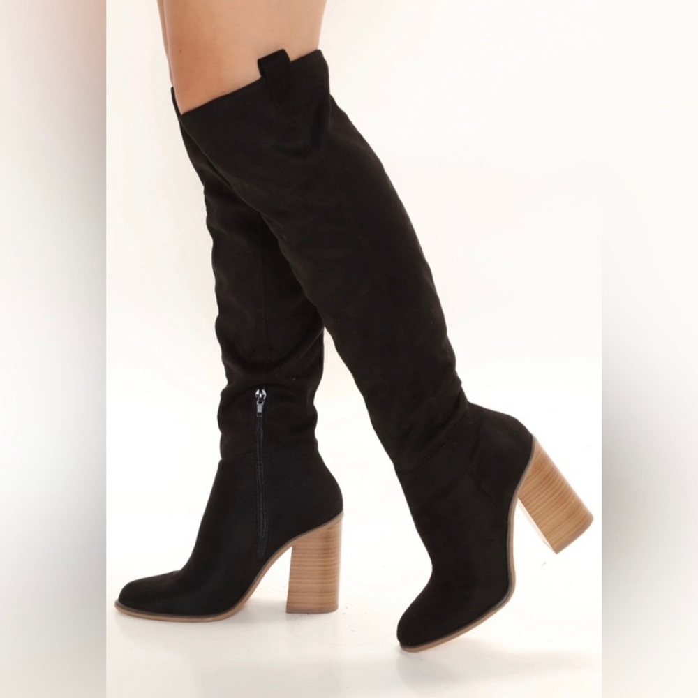 Sold 🎀 NWOT Black Fashion Nova Boots | Womens Knee High Chunky Heel Boots